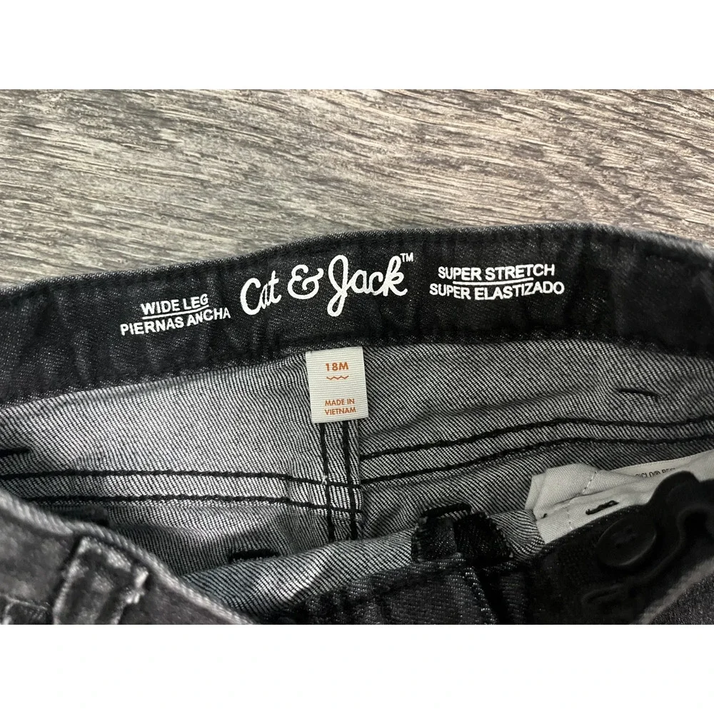 Juniors Baby Girl Cat & Jack Size 18M Wide Leg Black Jeans Embroidered Bows